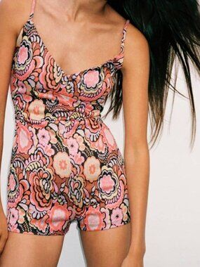 Zara Psychedelic 70s Floral Knit Romper | Medium